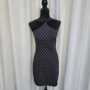 A. Byer Juniors Mini Dress Black White High Neck Spaghetti Strap Fitted Lined 7